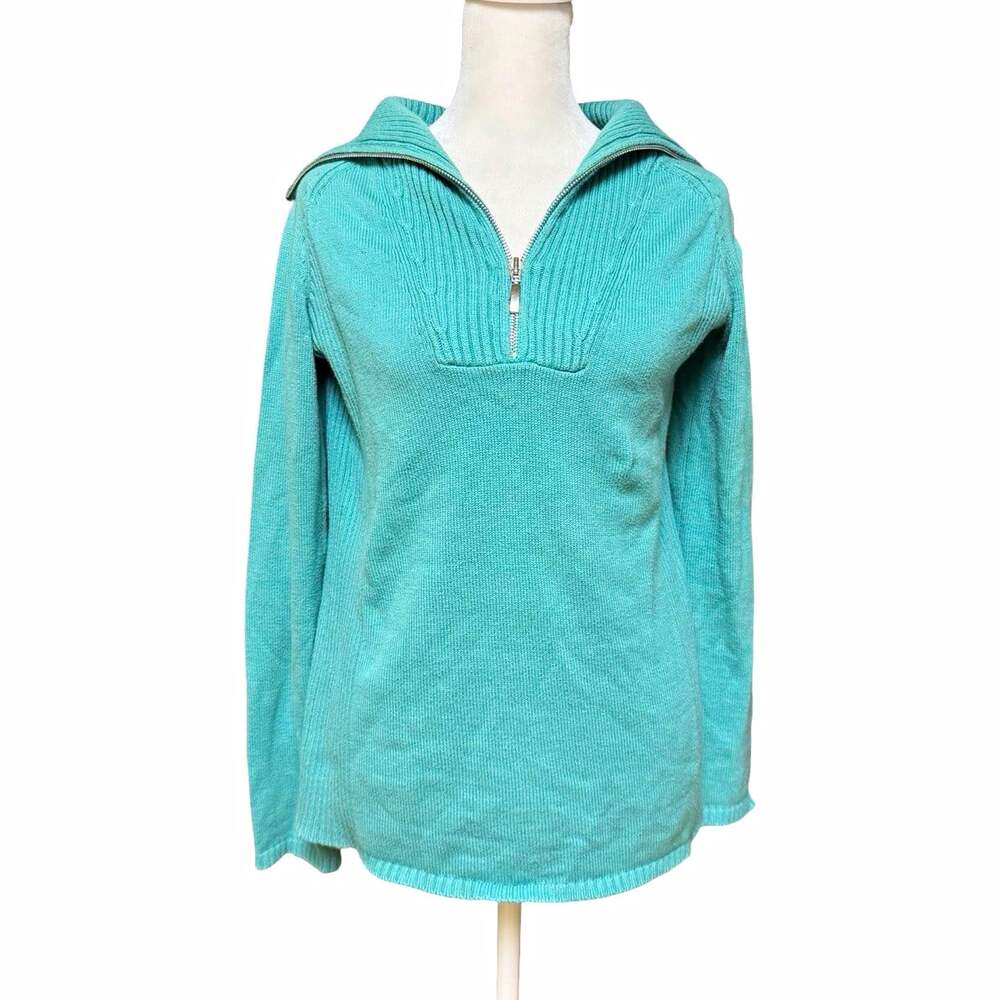 Eddie Bauer Womens Blue Ribbed Knit Collared 1/4 Zip Pullover Sweater S